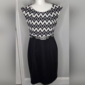 Connected Apparel Black & White Chevron Sheath Dress - Size 8P (Petite)